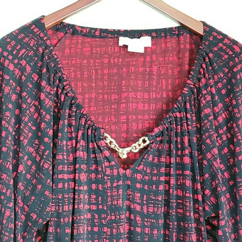 MICHAEL Michael Kors Blouse Womens Plus 1X Red Scoop Neck Long Sleeve Tunic Top
